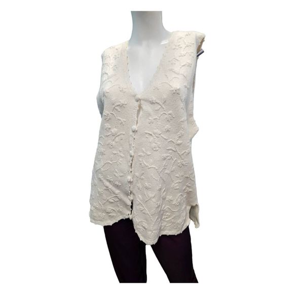 Gina Peter's Vintage 80's Knit Floral Sweater Vest Off White Size Large - Picture 4 of 8